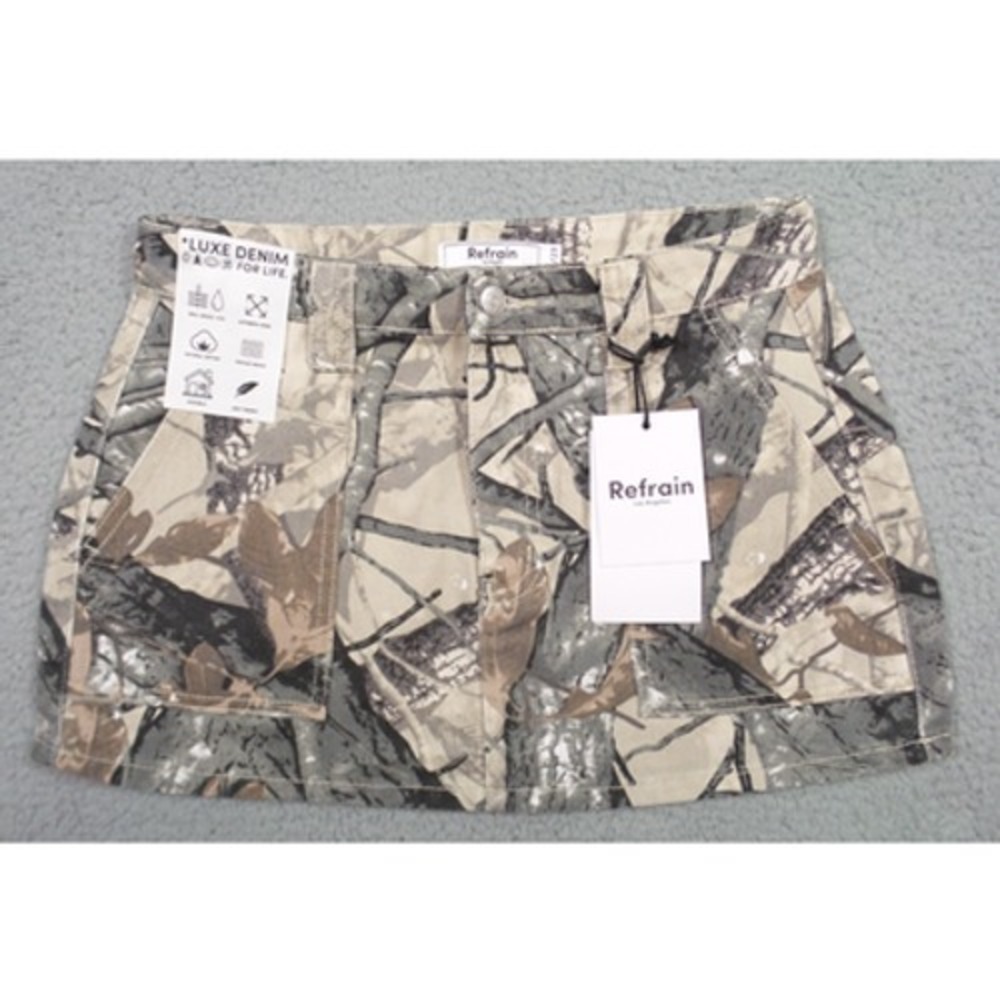 Refrain Skirt Womens Size 5 / 27 Brown Denim Camouflage Utility Lightweight NWT
